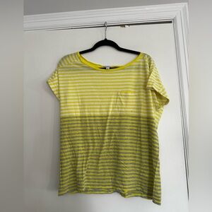 Women's Gap Cap Sleeve Medium Basic T Shirt Yellow White Grey Stripes.